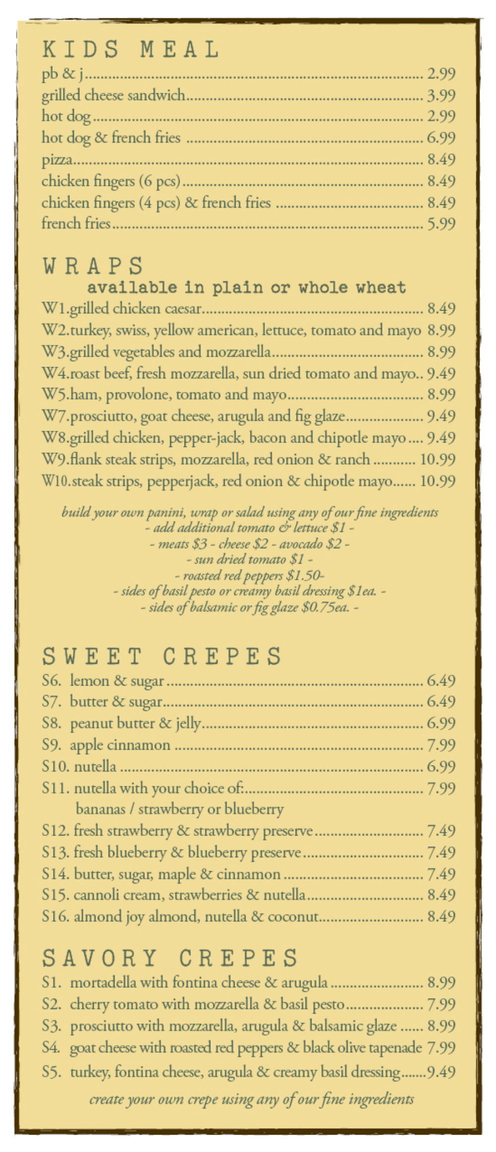 Panino Rustico Menu