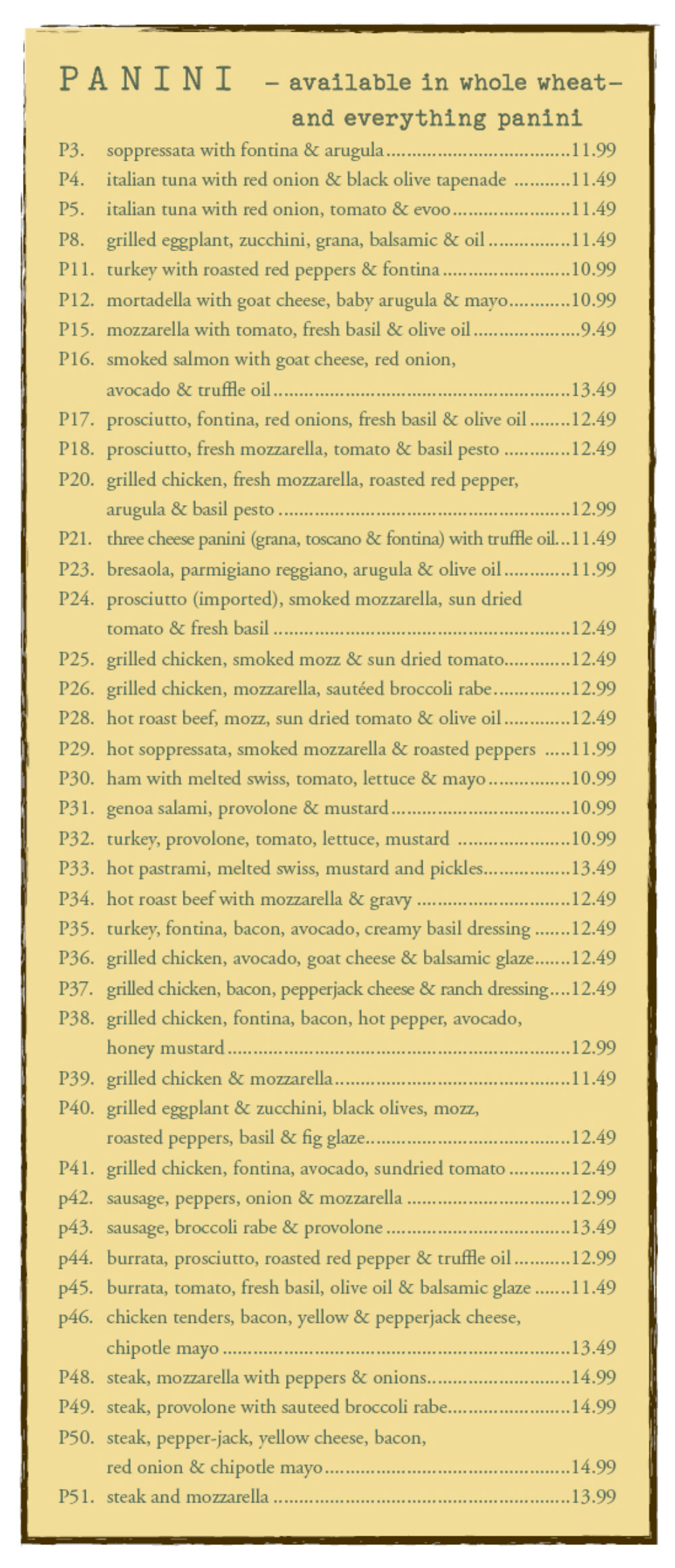 Panino Rustico Menu