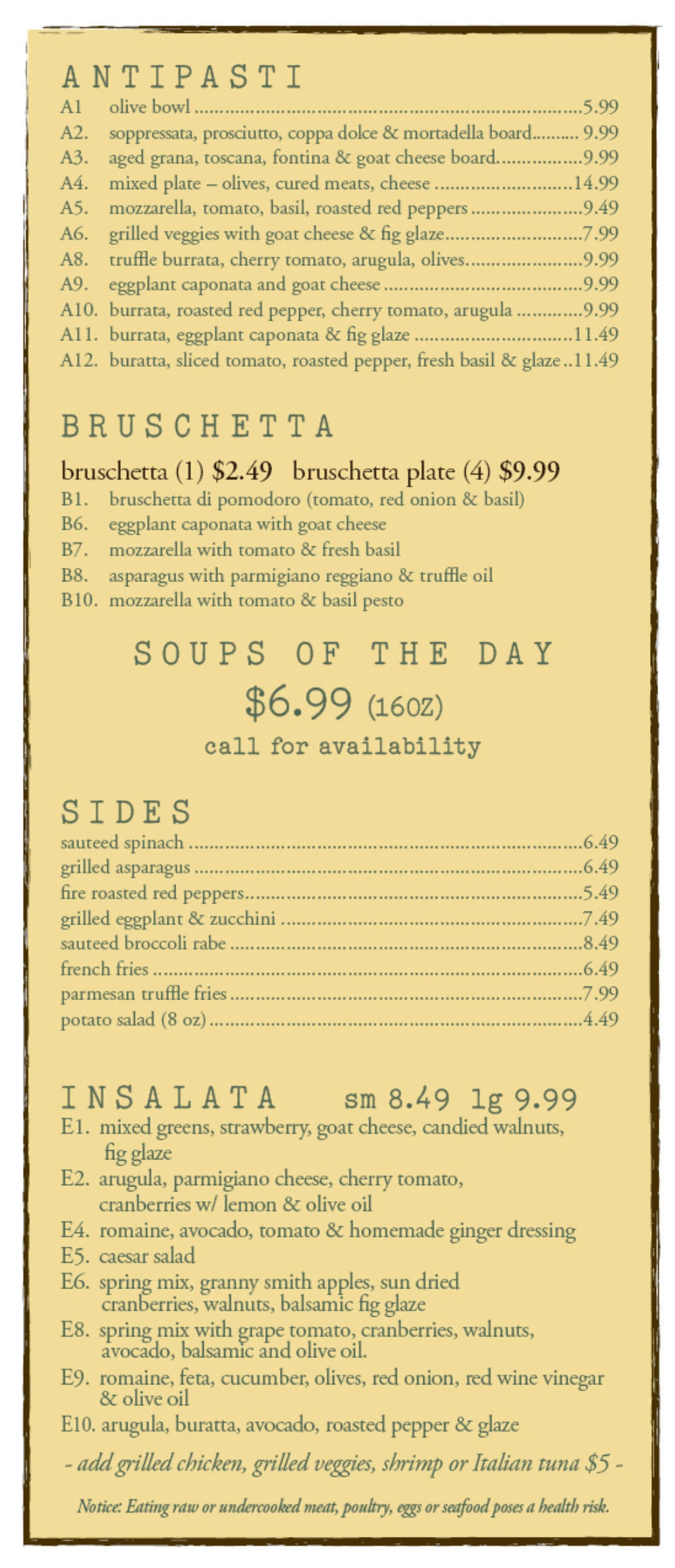 Panino Rustico Menu